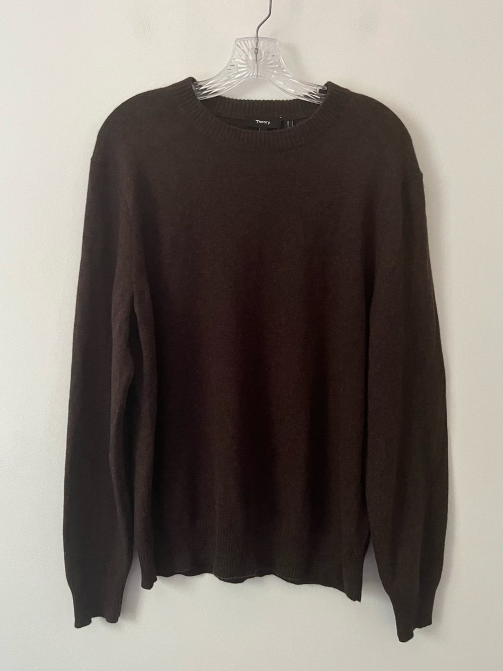 Theory 100% Cashmere Hilles Crew Neck Sweater Chocolate Brown Knit Luxury M